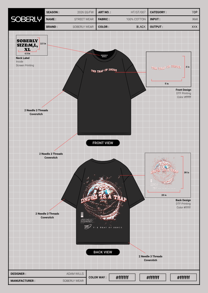 Soberly unisex black "trap of drugs" T-shirt