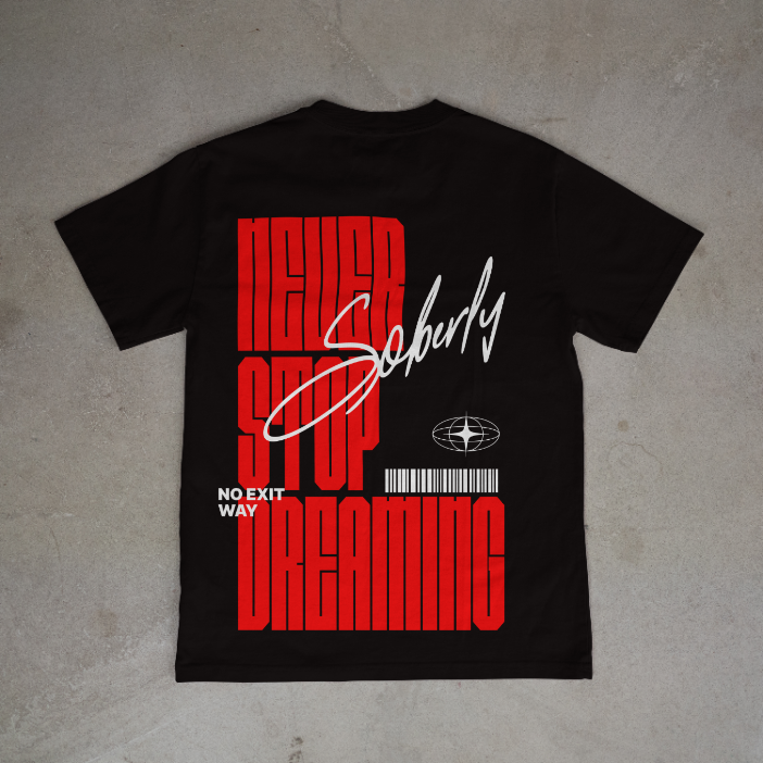 Soberly unisex black "Never stop dreaming" T-shirt