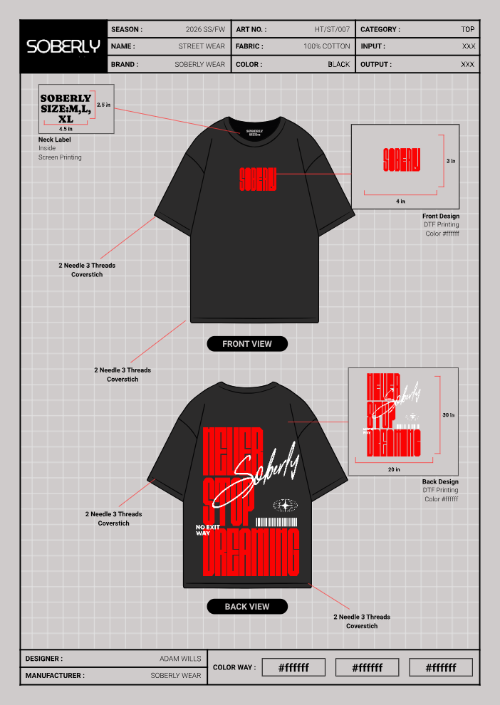 Soberly unisex black "Never stop dreaming" T-shirt