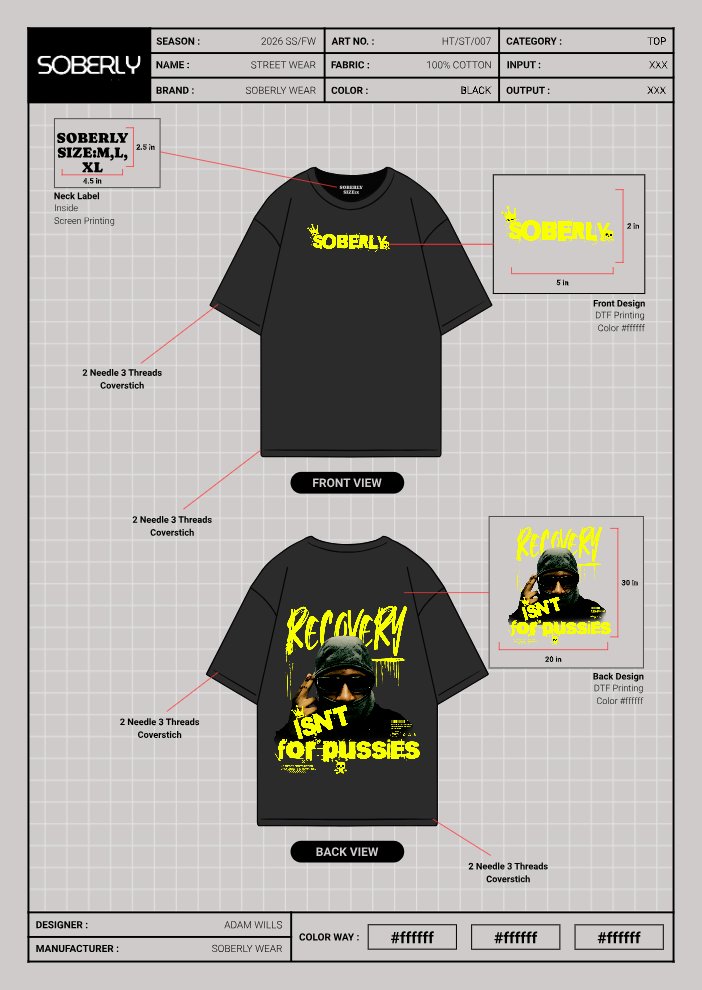 Soberly unisex black "recovery isnt for pussies " T-shirt