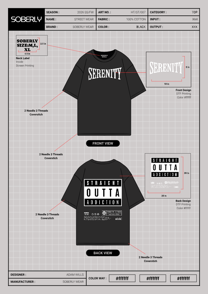 Soberly unisex black "straight outta addiction" T-shirt